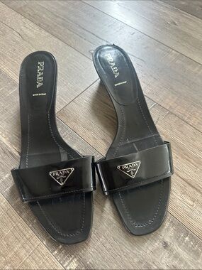 Prada black logo slide sandals  size 42